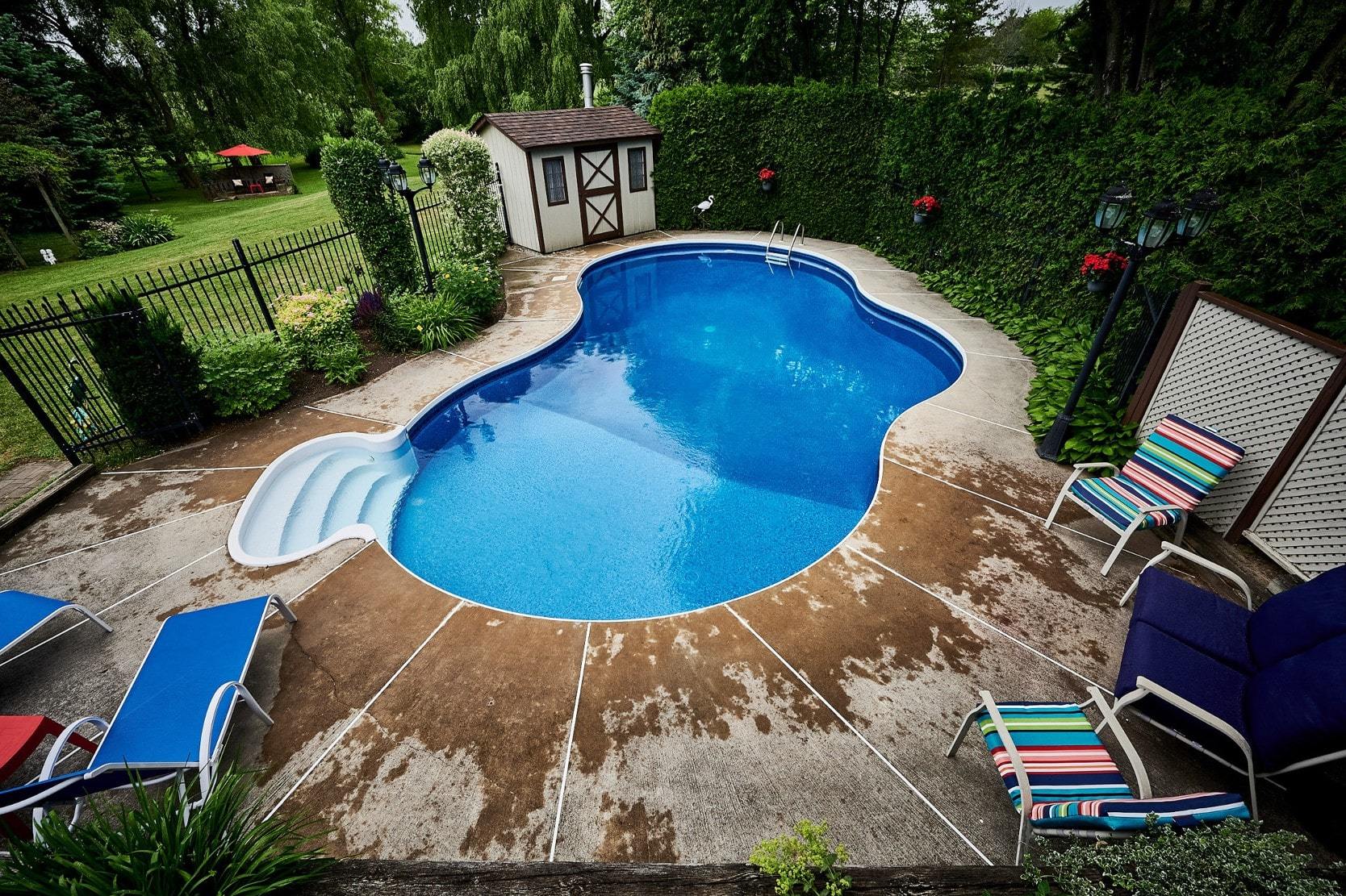 Backyard pool at an Ajax home